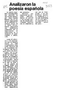 Analizaron la poesía española  [artículo].