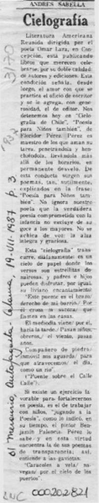 Cielografía  [artículo] Andrés Sabella.