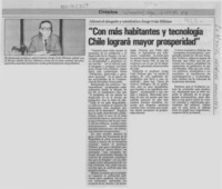 "Con más habitantes y tecnología Chile logrará mayor prosperidad"