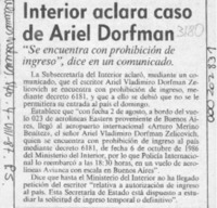 Interior aclara caso de Ariel Dorfman  [artículo].