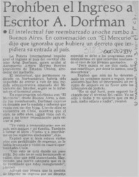 Prohíben el ingreso a escritor A. Dorfman  [artículo]