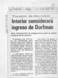 Interior considerará ingreso de Dorfman  [artículo].
