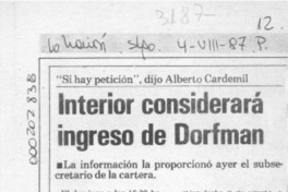 Interior considerará ingreso de Dorfman  [artículo].