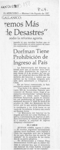 Dorfman tiene prohibición de ingreso al país  [artículo].