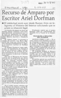 Recurso de amparo por escritor Ariel Dorfman  [artículo].