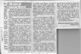 100 años de Gabriela Mistral  [artículo] Isolina Barraza de Estay.
