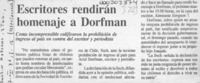 Escritores rendirán homenaje a Dorfman  [artículo].