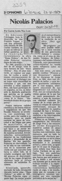 Nicolás Palacios  [artículo] Gastón Acuña Mac-Lean.