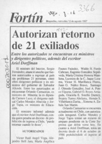 Autorizan retorno de 21 exiliados  [artículo].