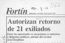 Autorizan retorno de 21 exiliados  [artículo].