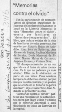 "Memorias contra el olvido"  [artículo].