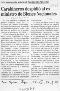Carabineros despidió al ex ministro de Bienes Nacionales  [artículo].