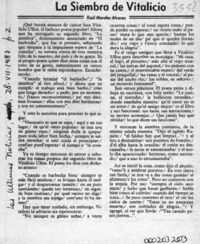 La siembra de Vitalicio  [artículo] Raúl Morales Alvarez.