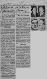 Satisfacción de exiliados autorizados a retornar  [artículo].