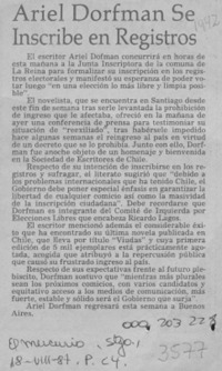 Ariel Dorfman se inscribe en Registros  [artículo].