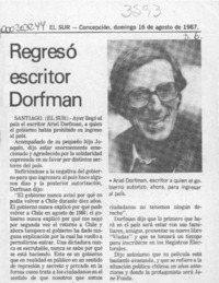 Regresó escritor Dorfman  [artículo].