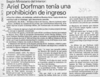 Ariel Dorfman tenía una prohibición de ingreso  [artículo].