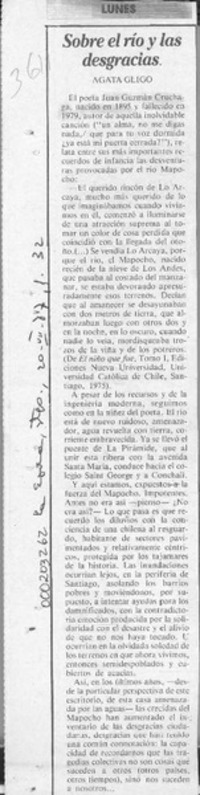 Sobre el río y las desgracias  [artículo] Agata Gligo.