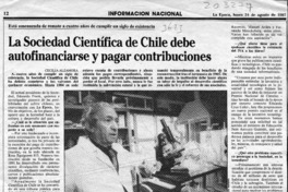 La Sociedad Científica de Chile debe autofinanciarse y pagar contribuciones  [artículo] Cecilia Alzamora.