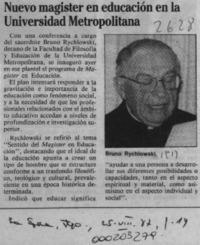 Nuevo magister en educación en la Universidad Metropolitana  [artículo].