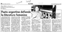 Poeta argentina defiende la literatura femenina  [artículo].