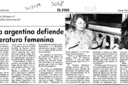 Poeta argentina defiende la literatura femenina  [artículo].