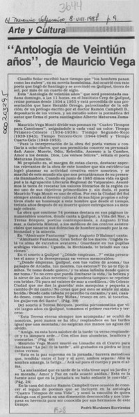"Antología de veintiún años", de Mauricio Vega