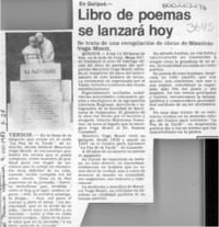 Libro de poemas se lanzará hoy  [artículo].