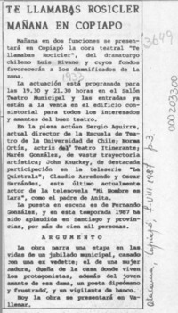 Te llamabas Rosicler mañana en Copiapó  [artículo].