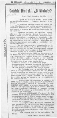 Gabriela Mistral -- o Mistraly?  [artículo] Jaime González Colville.