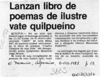 Lanzan libro de poemas de ilustre vate quilpueíno  [artículo].