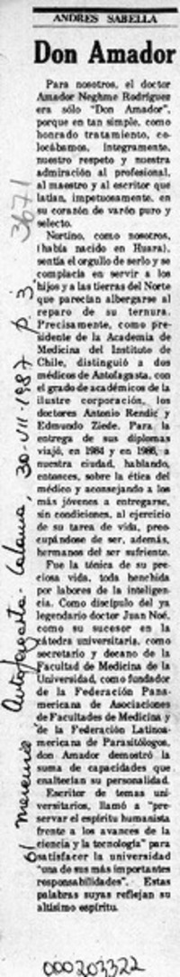 Don Amador  [artículo] Andrés Sabella.