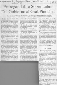 Entregan libro sobre labor del gobierno al Gral. Pinochet  [artículo].