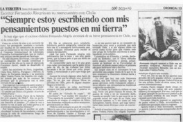 "Siempre estoy escribiendo con mis pensamientos puestos en mi tierra"