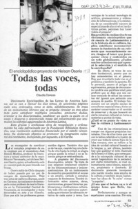 Todas las voces, todas  [artículo] Claudia Donoso.