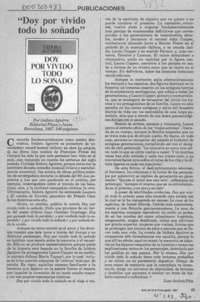 "Doy por vivido todo lo soñado"  [artículo] Juan Andrés Piña.