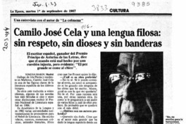Camilo José Cela y una lengua filosa, sin respeto, sin dioses y sin banderas  [artículo] Ximena Marín.