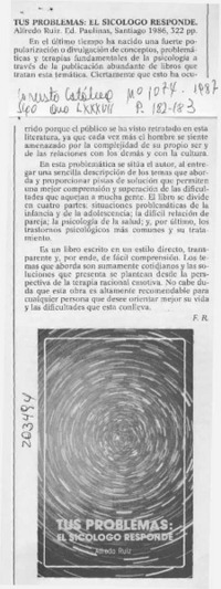 Tus problemas, el sicólogo responde  [artículo] F. R.
