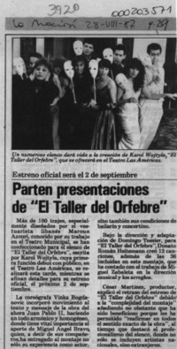 Parten presentaciones de "El taller del orfebre"  [artículo].