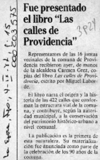 Fue presentado el libro "Las calles de Providencia"  [artículo].
