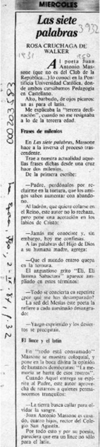 Las siete palabras  [artículo] Rosa Cruchaga de Walker.