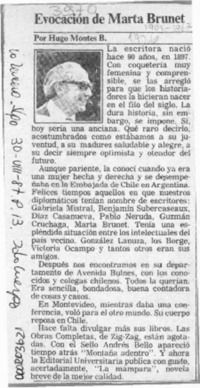 Evocación de Marta Brunet  [artículo] Hugo Montes B.