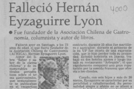 Falleció Hernán Eyzaguirre Lyon  [artículo].