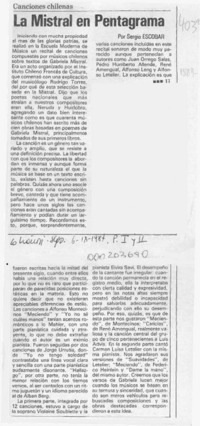 La Mistral en pentagrama  [artículo] Sergio Escobar.