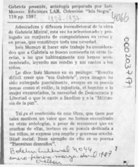 Gabriela presente, antología preparada por Inés Moreno  [artículo].