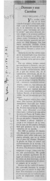 Donoso y sus cuentos  [artículo] Poli Délano.