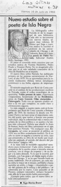 Nuevo estudio sobre el poeta de Isla Negra  [artículo] Hugo Montes.