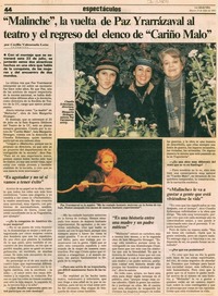 "Malinche", la vuelta de Paz Yrarrázaval al teatro y el regreso del elenco de "Cariño malo"