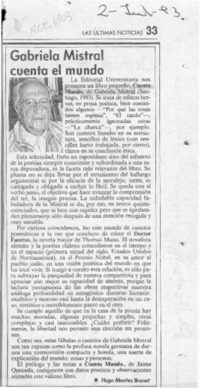 Gabriela Mistral cuenta el mundo  [artículo] Hugo Montes Brunet.