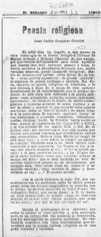 Poesía religiosa  [artículo] Juan Carlos González Colville.